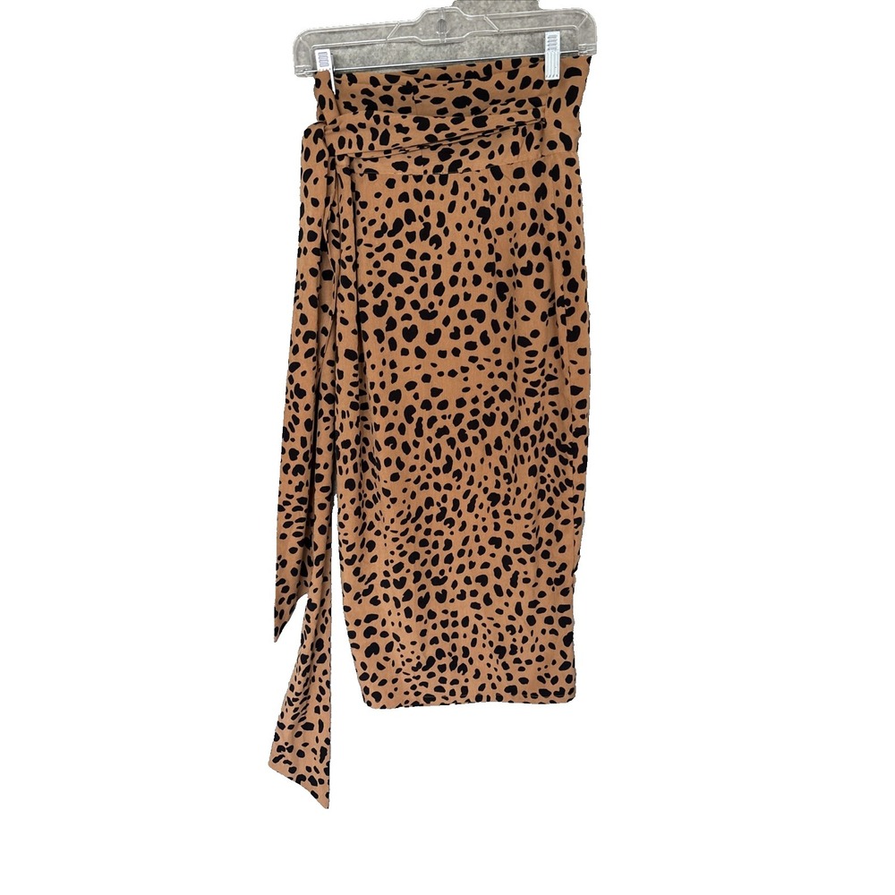 Lulu's Tan Cheetah Animal Print Wrap Midi Skirt Women's Small Tie Bow Waist - Picture 4 of 16